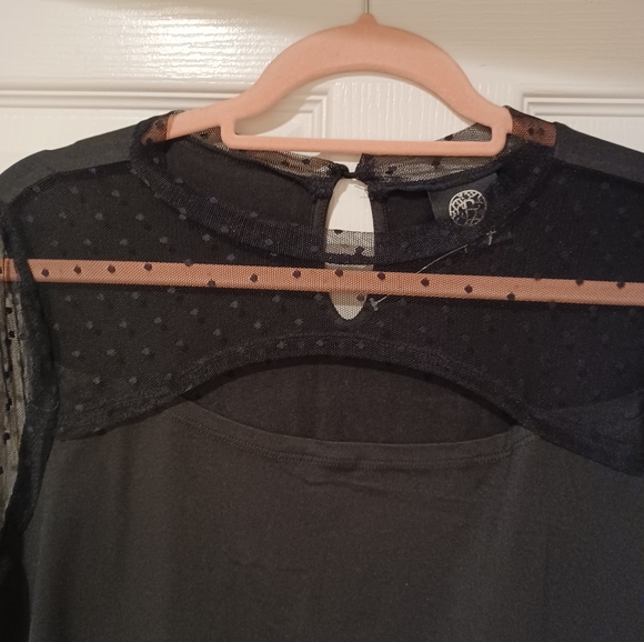 BOBEAU SHEER POLKA SLEEVE CUT FRONT SEXY FORMAL TOP LARGE - Picture 7 of 10